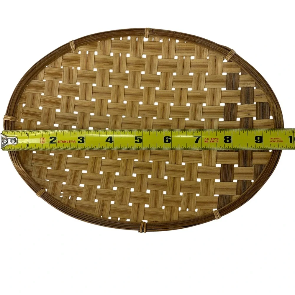 Vintage Handwoven Bamboo Rattan Oval Decorative Tray Boho Farmhouse Wall Decor